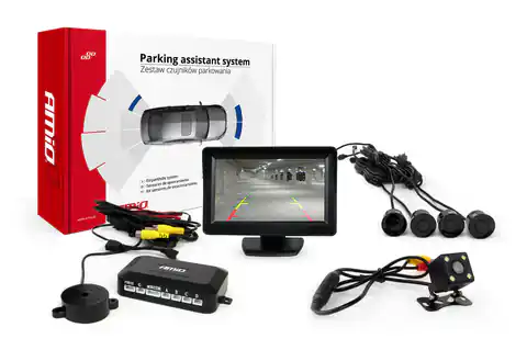 ⁨Zestaw czujników parkowania tft01 4,3" z kamerą hd-315-led 4 sensory czarne⁩ w sklepie Wasserman.eu