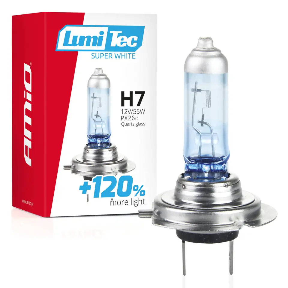 ⁨Żarówka halogenowa h7 12v 55w lumitec super white +120% amio-02138⁩ w sklepie Wasserman.eu