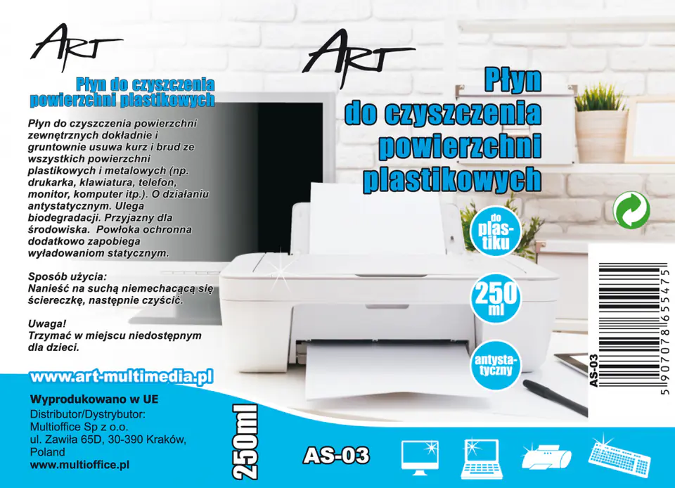 ⁨PŁYN do powierzchni plastikowych i metalowych 250ml ART AS-03⁩ w sklepie Wasserman.eu