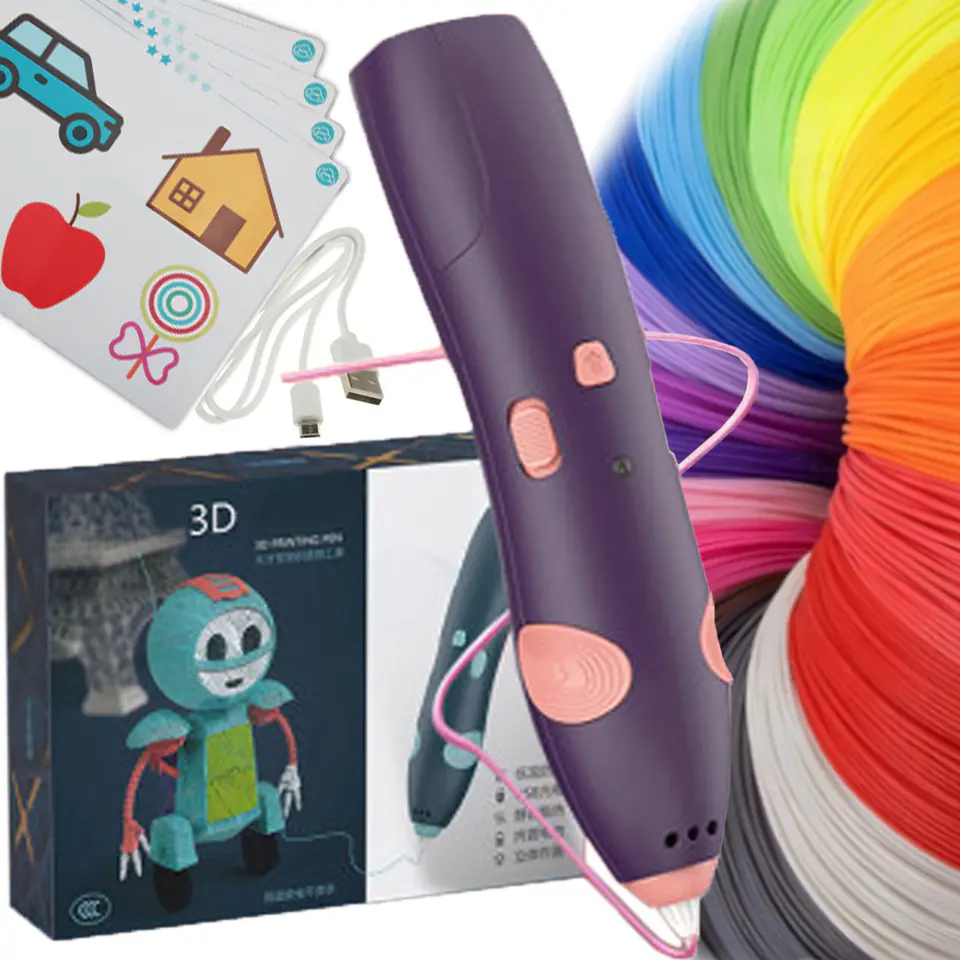DŁUGOPIS DRUKARKA 3D PEN BEZPIECZNY ZESTAW + WZORY FIOLETOWY w sklepie Wasserman.eu