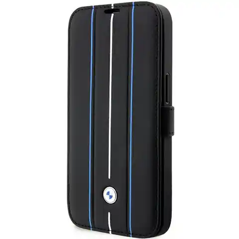 ⁨Etui BMW BMBKP14L22RVSK iPhone 14 Pro 6,1" czarny/black bookcase Leather Stamp Blue Lines⁩ w sklepie Wasserman.eu