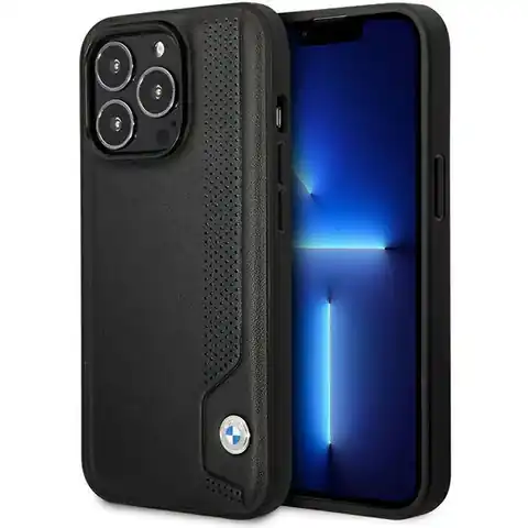⁨Etui BMW BMHCP14L22RBDK iPhone 14 Pro 6,1" czarny/black hardcase Leather Blue Dots⁩ w sklepie Wasserman.eu