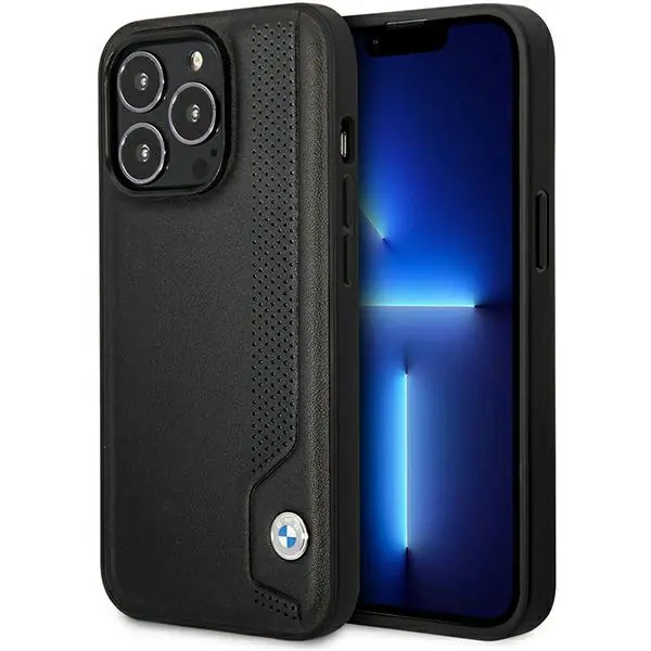 ⁨Etui BMW BMHCP14L22RBDK iPhone 14 Pro 6,1" czarny/black hardcase Leather Blue Dots⁩ w sklepie Wasserman.eu