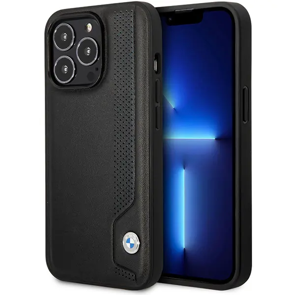 ⁨Etui BMW BMHCP14X22RBDK iPhone 14 Pro Max 6,7" czarny/black hardcase Leather Blue Dots⁩ w sklepie Wasserman.eu