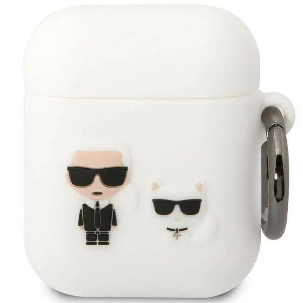 ⁨Oryginalne Etui APPLE AIRPODS Karl Lagerfeld Silicone Karl & Choupette (KLACA2SILKCW) białe⁩ w sklepie Wasserman.eu