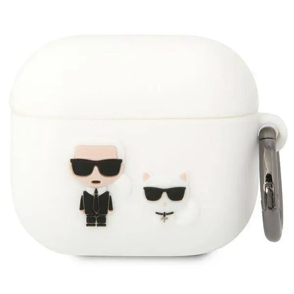 ⁨Oryginalne Etui APPLE AIRPODS 3 Karl Lagerfeld Silicone Karl & Choupette (KLACA3SILKCW) białe⁩ w sklepie Wasserman.eu