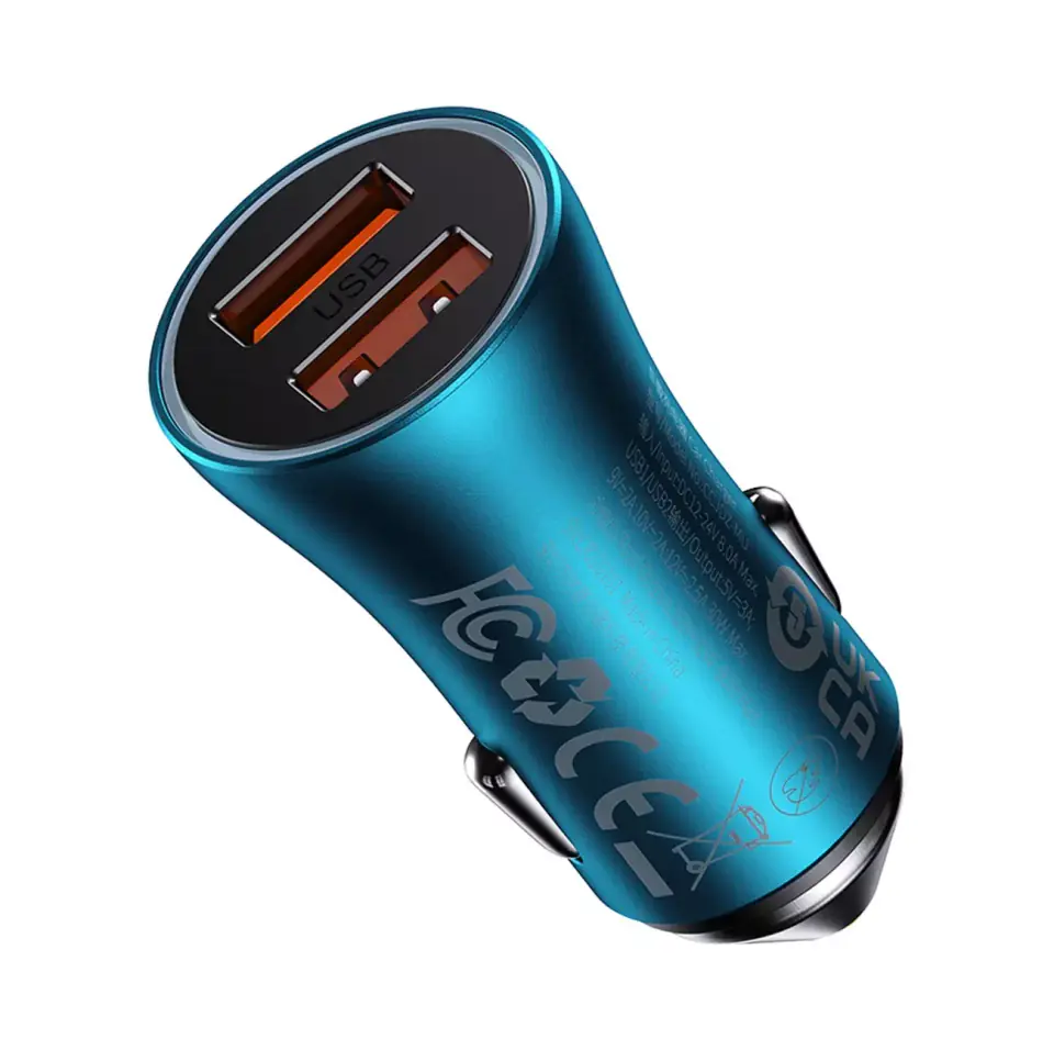 ⁨Car charger Baseus Golden Contactor Max, 2x USB, 60W (blue)⁩ at Wasserman.eu