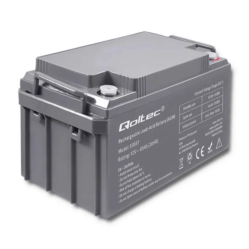 ⁨Qoltec 53037 AGM battery | 12V | 65Ah | max 780A⁩ at Wasserman.eu