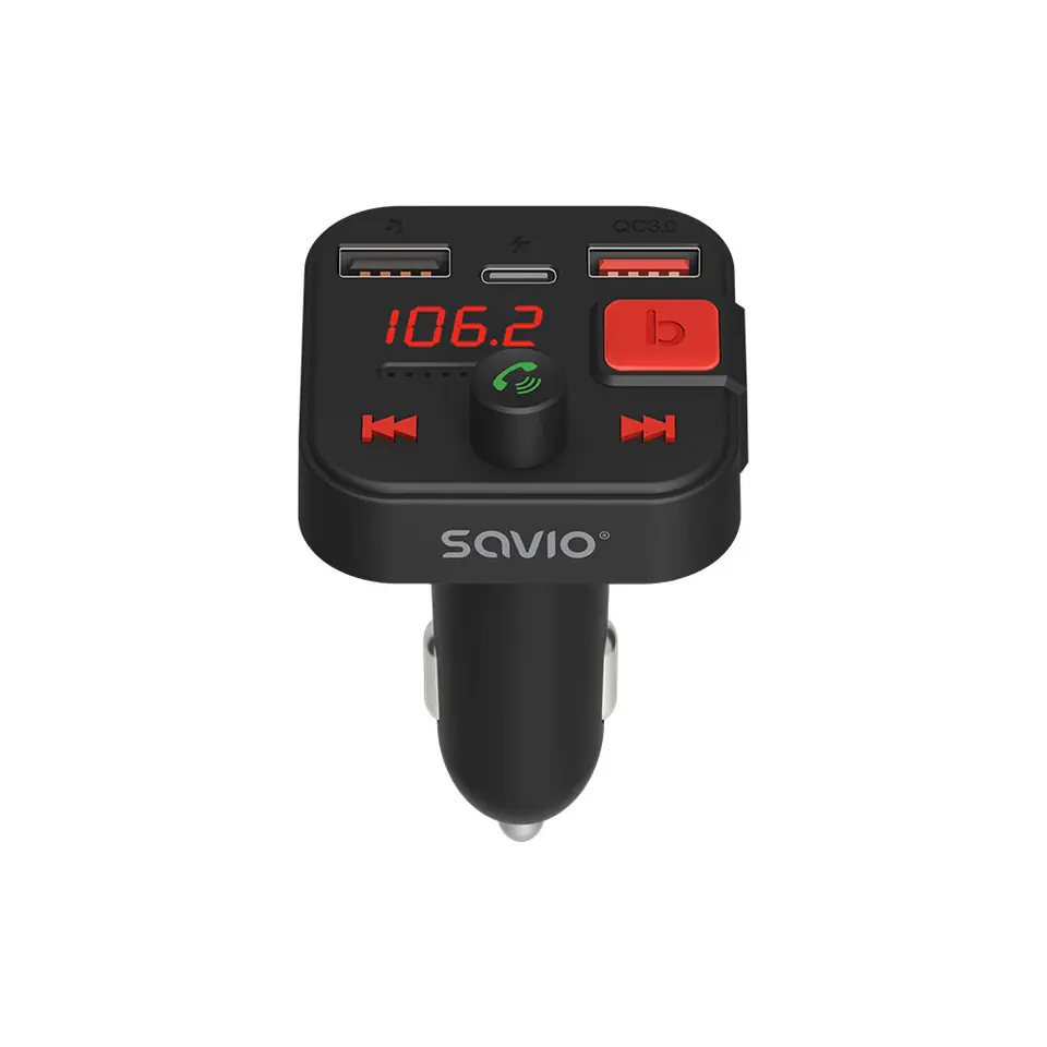 ⁨SAVIO TR-15 TRANSMITER FM Z WYŚWIETLACZEM, BLUETOOTH I ŁADOWARKĄ PD USB-C USB-A QUICK CHARGE, BASS BOOST⁩ w sklepie Wasserman.eu