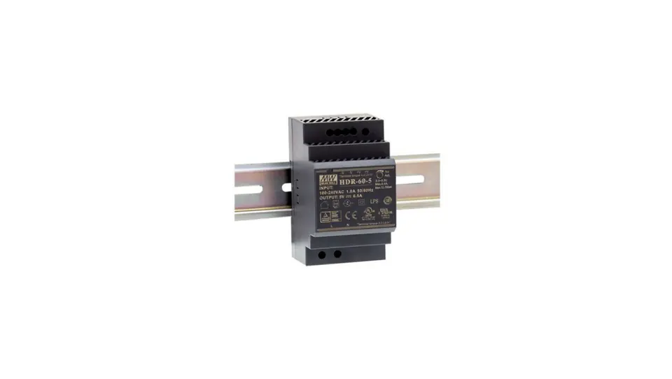 Zasilacz impulsowy AC/DC na szynę DIN 60W 85-264VAC Uwyj 15VDC 4A PFC aktywne HDR-60-15 w sklepie Wasserman.eu