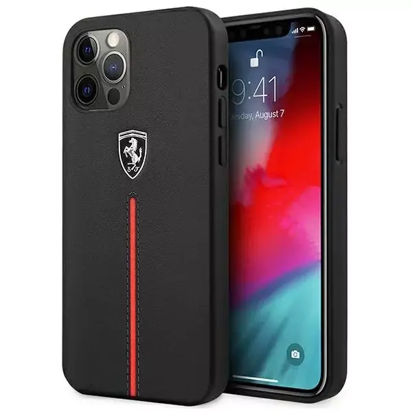 ⁨Ferrari FEOMSHCP12LBK iPhone 12 Pro Max black/black hardcase Off Track Leather Nylon Stripe⁩ at Wasserman.eu