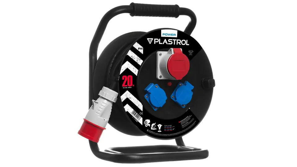 ⁨Przedłużacz bębnowy CEE 1x16A/5P + 2-gniazda z/u 20m /H07RN-F 5x1,5/ IP44⁩ w sklepie Wasserman.eu