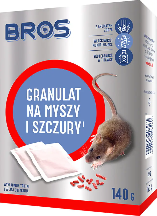 ⁨Granulat na myszy i szczury Bros 140g⁩ w sklepie Wasserman.eu