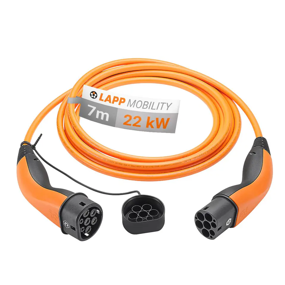 ⁨Kabel EV PHEV Type 2 LAPP 22kW 32A pomarańczowy 7m⁩ w sklepie Wasserman.eu