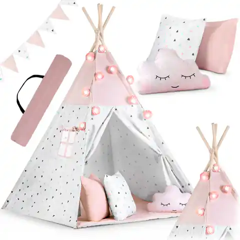 ⁨Namiot tipi dla dzieci z girlandą i światełkami Nukido - różowy⁩ w sklepie Wasserman.eu