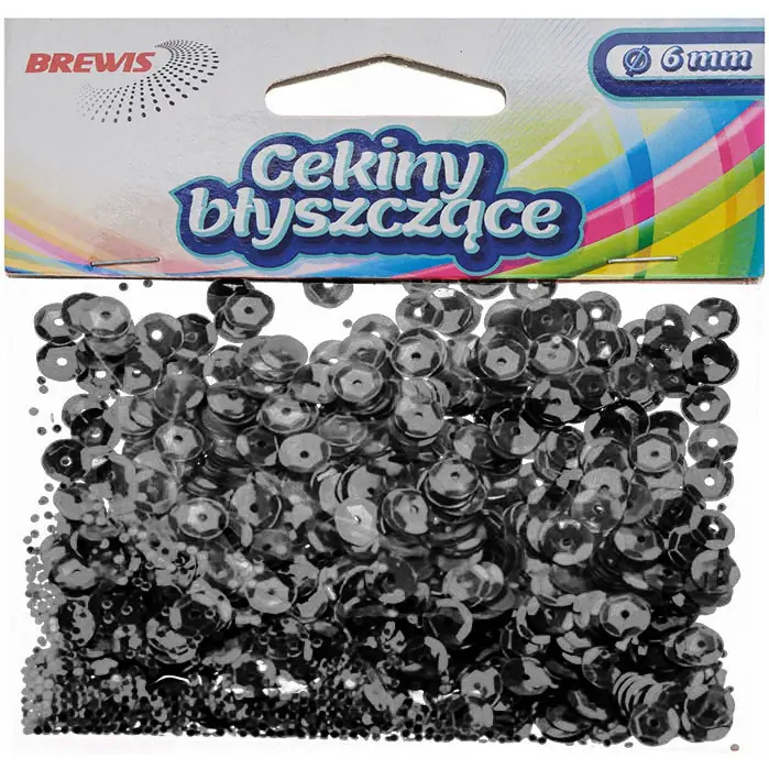 ⁨Cekiny błyszczące 6mm szare B210 BREWIS⁩ w sklepie Wasserman.eu