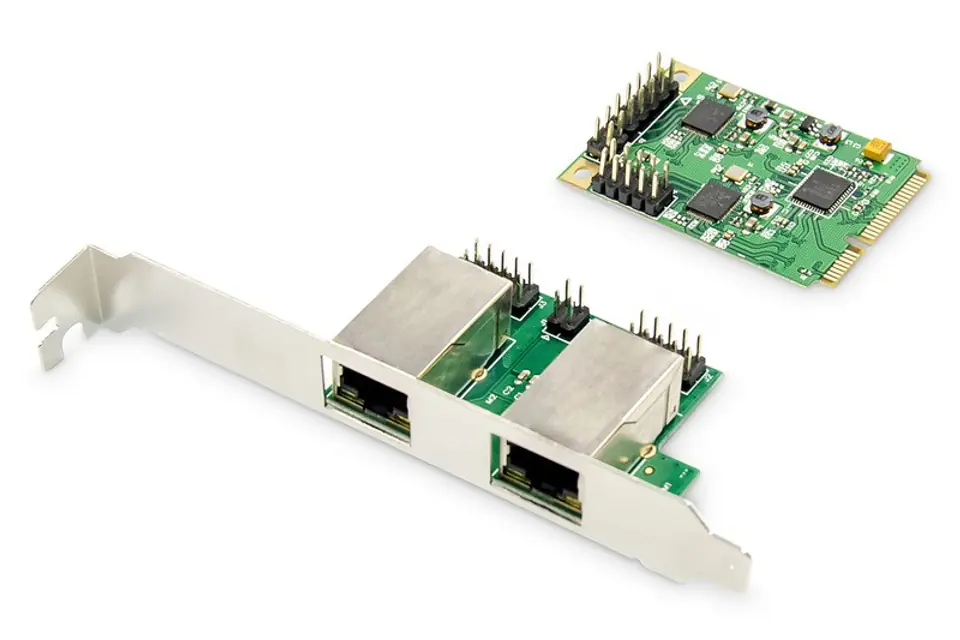 ⁨Karta sieciowa przewodowa mini PCI Express 2x RJ45 Gigabit 10/100/1000Mbps Low Profile⁩ w sklepie Wasserman.eu