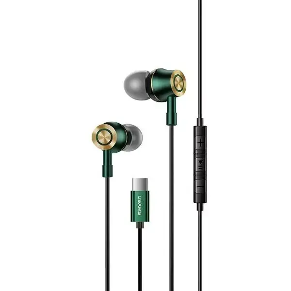 ⁨USAMS Słuchawki stereo EP-43 metal USB-C ciemny zielony/dark green HSEP4302⁩ w sklepie Wasserman.eu