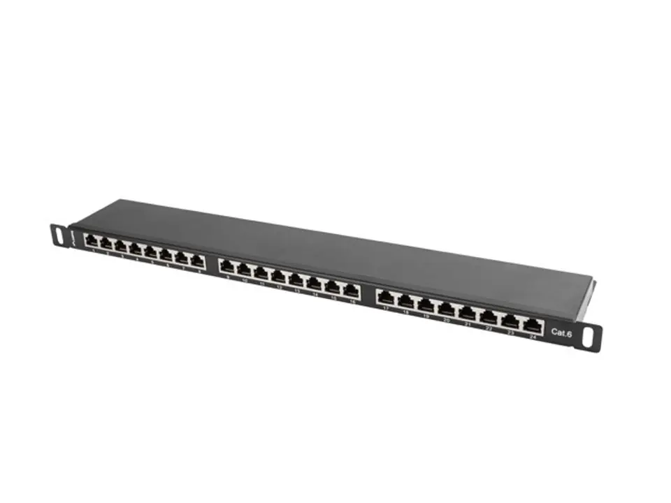 ⁨Patch Panel 24 Port 0.5U Cat.6 black shield⁩ at Wasserman.eu