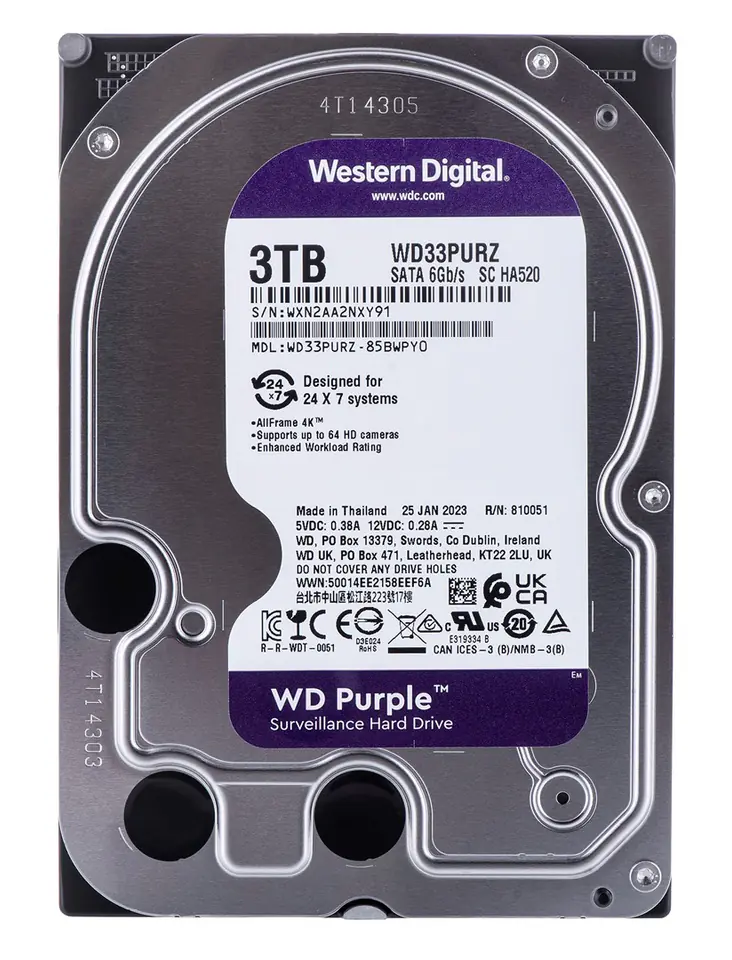 ⁨Dysk HDD WD Purple WD33PURZ (3 TB ; 3.5"; 256 MB; 5400 obr/min)⁩ w sklepie Wasserman.eu
