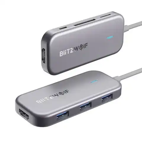 ⁨Adapter 7w1 Blitzwolf BW-TH5 Hub USB-C do 3xUSB 3.0, HDMI, USB-C PD, SD, microSD⁩ w sklepie Wasserman.eu