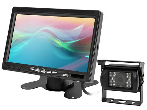 ⁨Monitor samochodowy LCD 7" kamera z diodami IR i czujnikami parkowania⁩ w sklepie Wasserman.eu