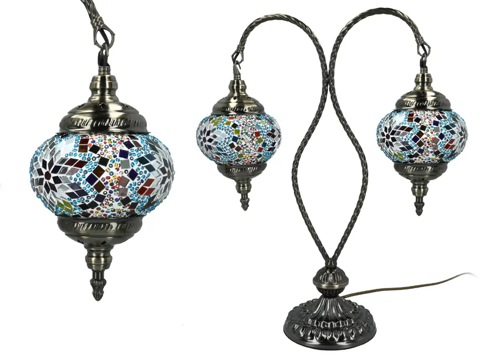 ⁨Lampa stołowa - dwa klosze, wielokolorowe⁩ w sklepie Wasserman.eu