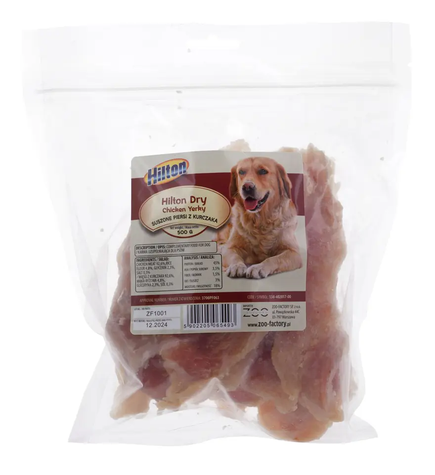 ⁨HILTON Dry chicken Jerky/ Suszone piersi z kurczaka 500g⁩ w sklepie Wasserman.eu