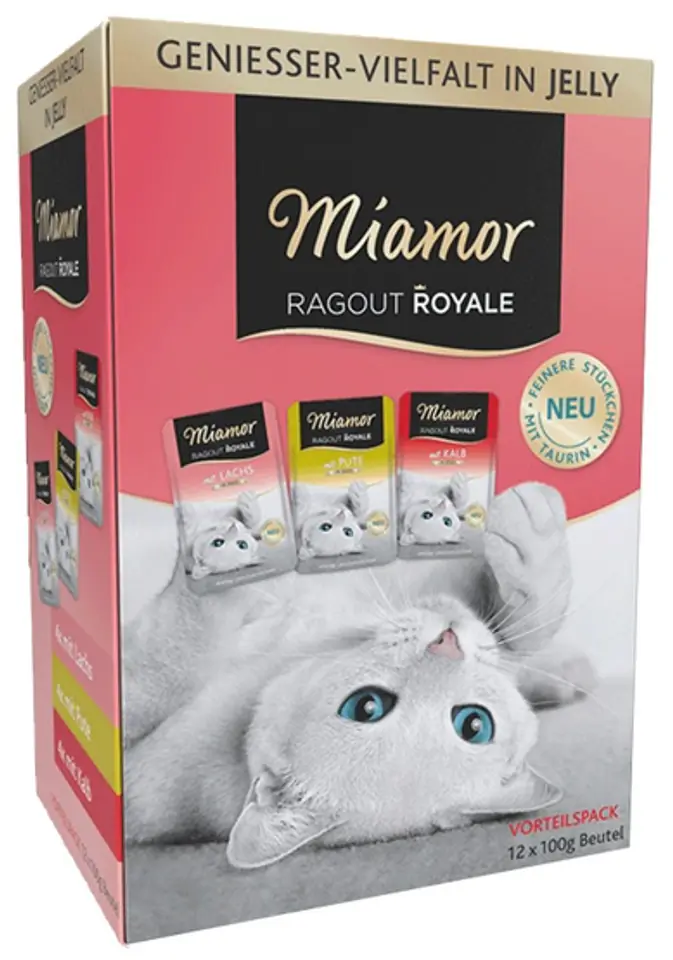 ⁨Miamor Ragout Royale Mix Galaretka - indyk, łosoś, cielęcina saszetki 12x100g⁩ w sklepie Wasserman.eu