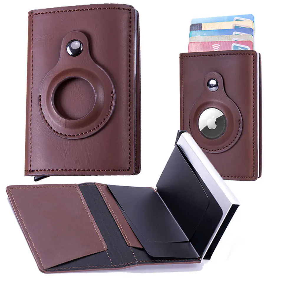 ⁨Portfel na dokumenty Alogy Smart Wallet z miejscem na AirTag Air Tag na karty gotówkę ochrona RFID Brązowy⁩ w sklepie Wasserman.eu
