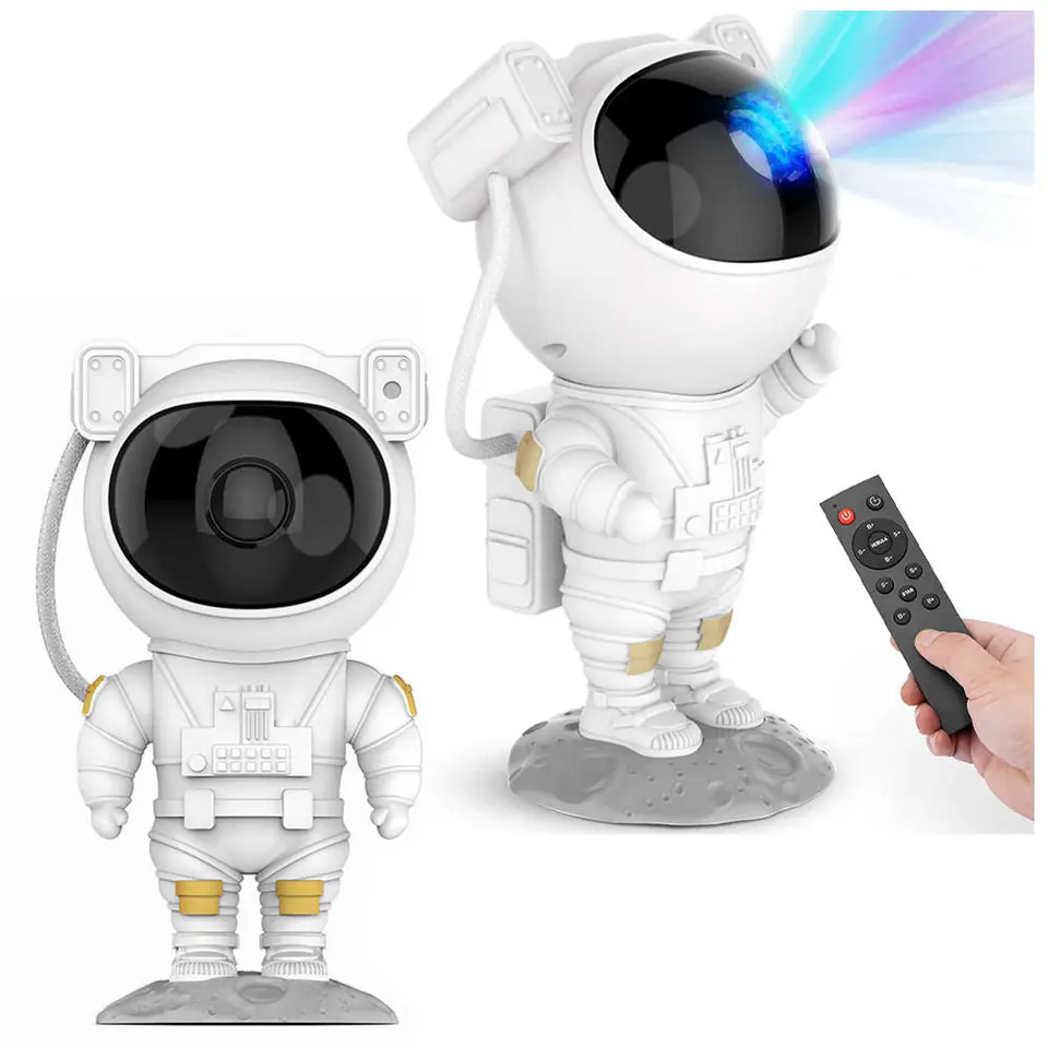 ⁨Projektor gwiazd Astronauta 3D do aranżacji pokoju Sterowany Pilotem z regulacją wyświetlania i timerem lampka led biały⁩ w sklepie Wasserman.eu