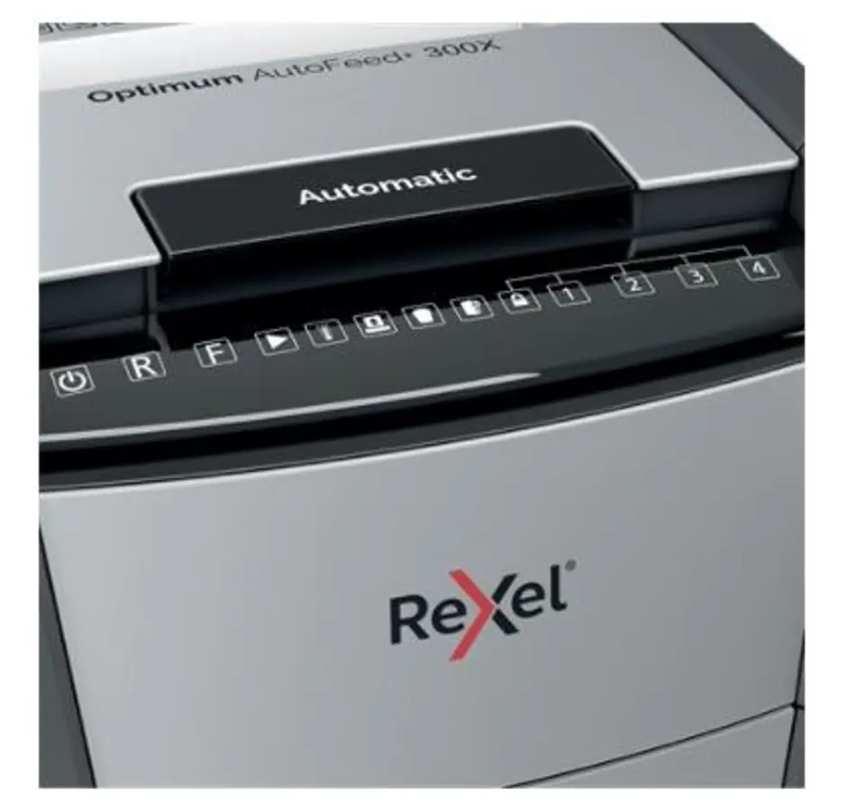 Rexel AutoFeed+ 300X automatic shredder, P-4, cuts confetti cut (4x25mm), 300 sheets, 60 litre bin at Wasserman.eu