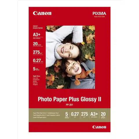 ⁨Canon Photo Paper Plus Glossy, PP-201 A3+, foto papier, połysk, 2311B021, biały, A3+, 13x19", 275 g/m2, 20 szt., atrament⁩ w sklepie Wasserman.eu
