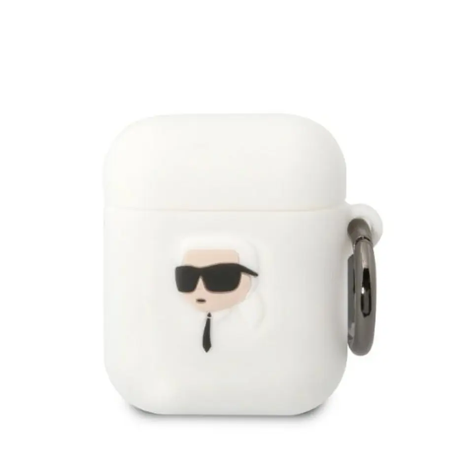 ⁨Karl Lagerfeld KLA2RUNIKH AirPods 1/2 cover biały/white Silicone Karl Head 3D⁩ w sklepie Wasserman.eu