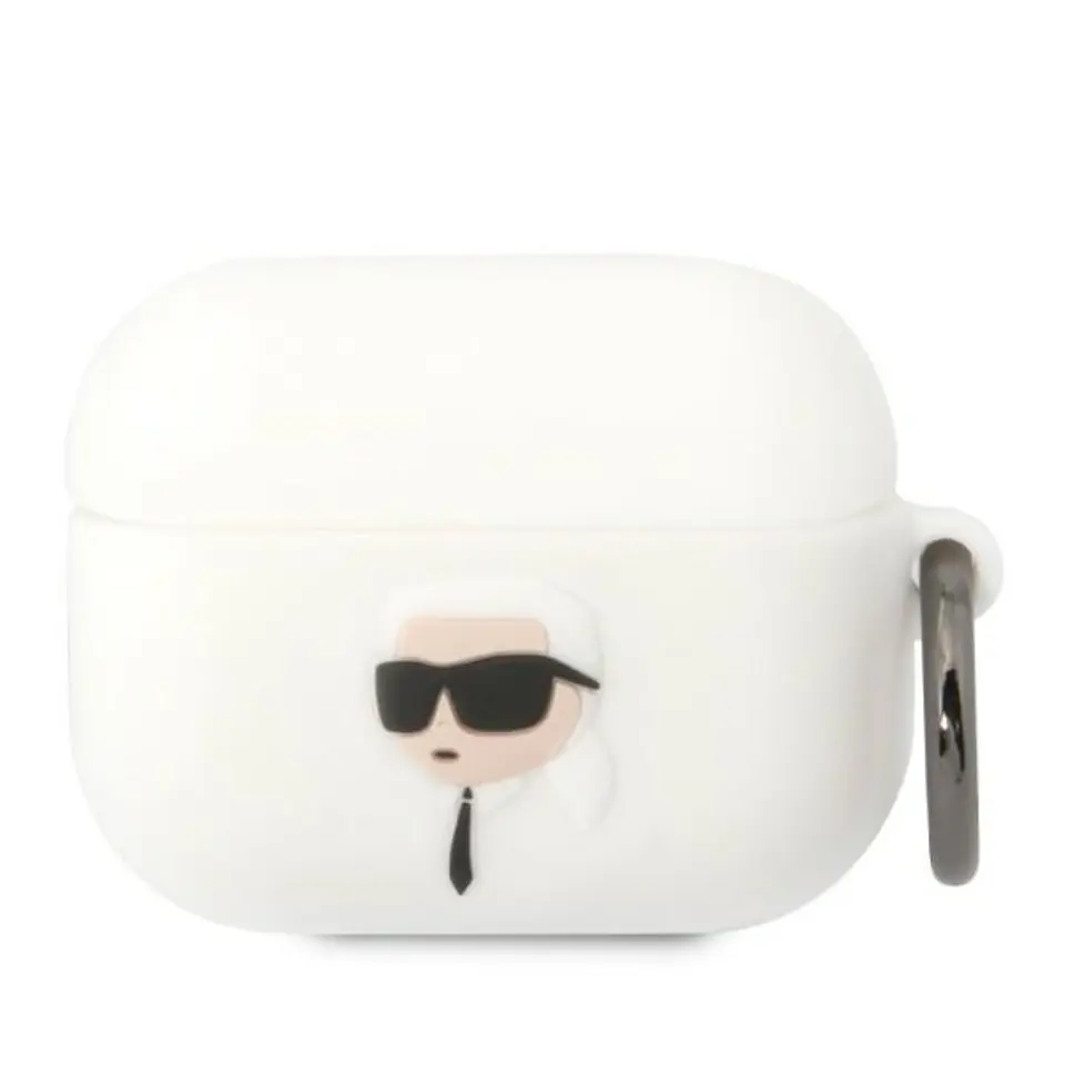 ⁨Karl Lagerfeld KLAPRUNIKH AirPods Pro cover biały/white Silicone Karl Head 3D⁩ w sklepie Wasserman.eu