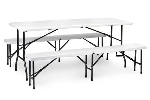 ⁨Stół cateringowy 180cm + 2 ławki zestaw bankietowy biały⁩ w sklepie Wasserman.eu