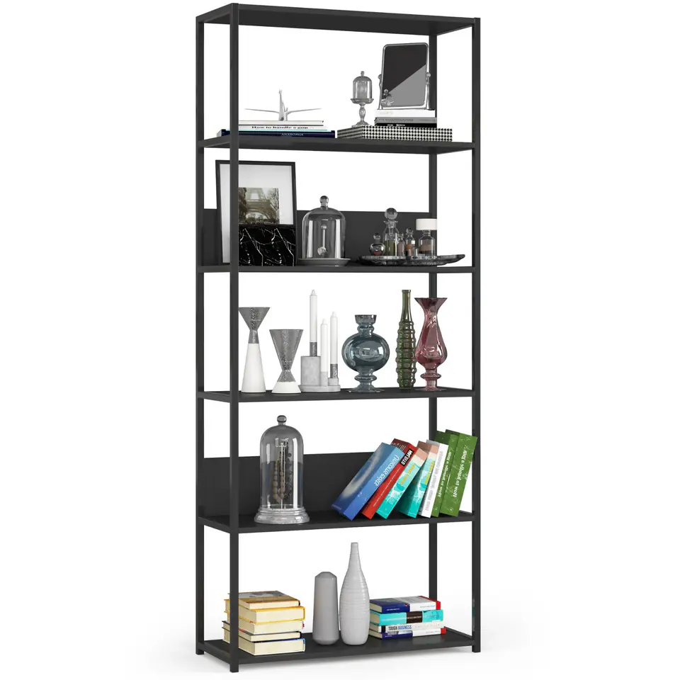 Regał loftowy metalowy 80 cm - czarny-czarny - 6 półek w sklepie Wasserman.eu