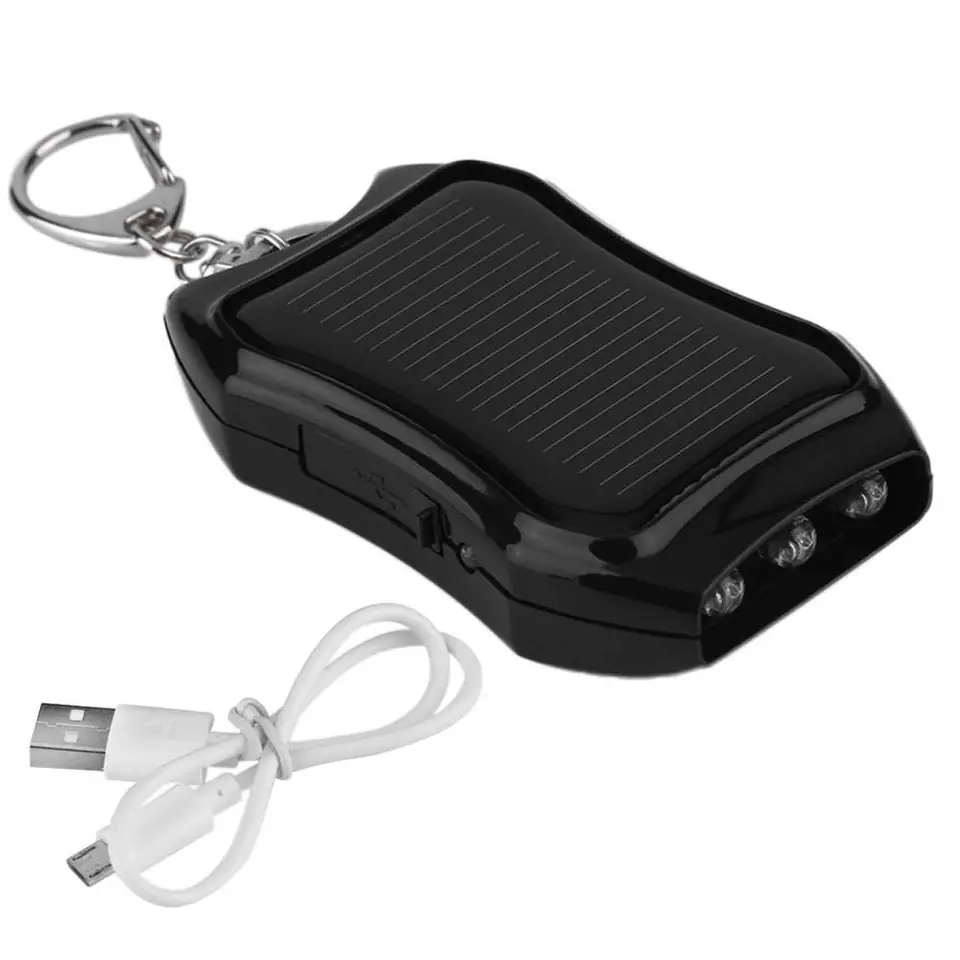 ⁨Powerbank Solarny Power Bank z latarką 1200mAh Brelok do kluczy plecaka Czarny⁩ w sklepie Wasserman.eu