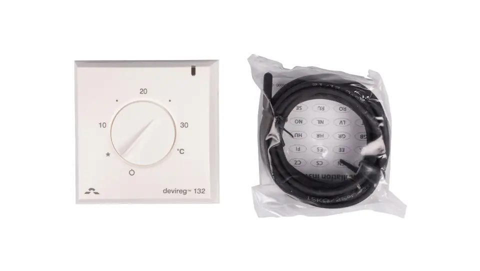 ⁨Termostat DEVIreg 132 230V 16A 5-30C IP30 biały 140F1011⁩ w sklepie Wasserman.eu