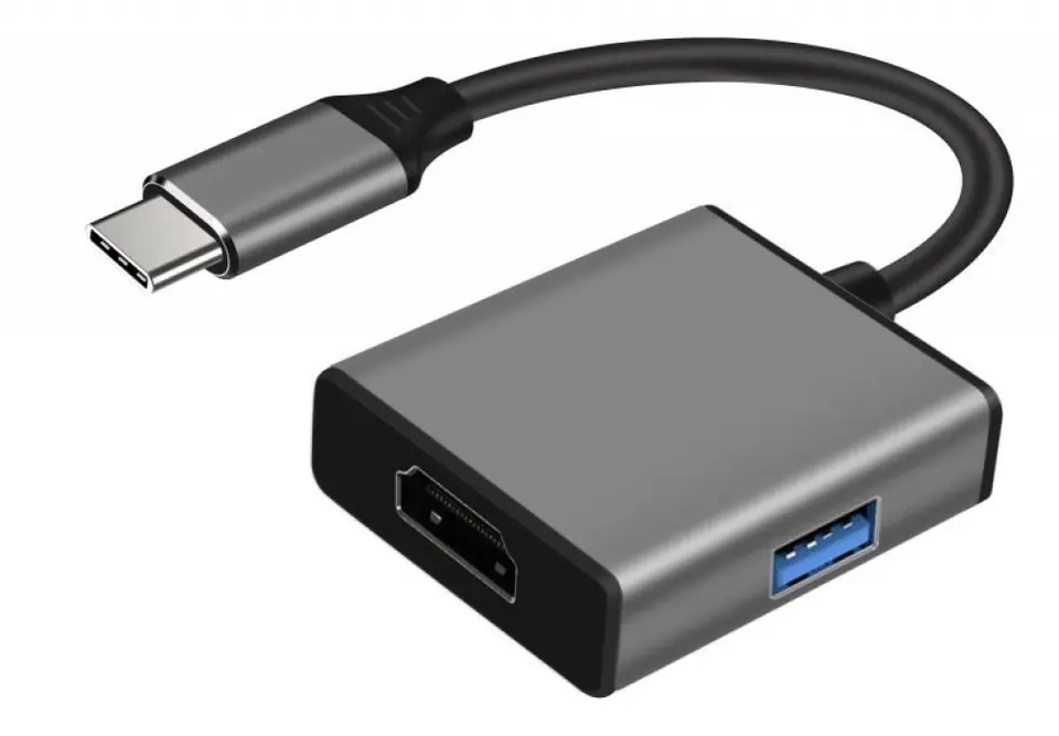 ⁨ADAPTER USB-C męski / HDMI żeński 4K 30Hz + USB 3.0 (ALU) 15cm ART oem⁩ w sklepie Wasserman.eu