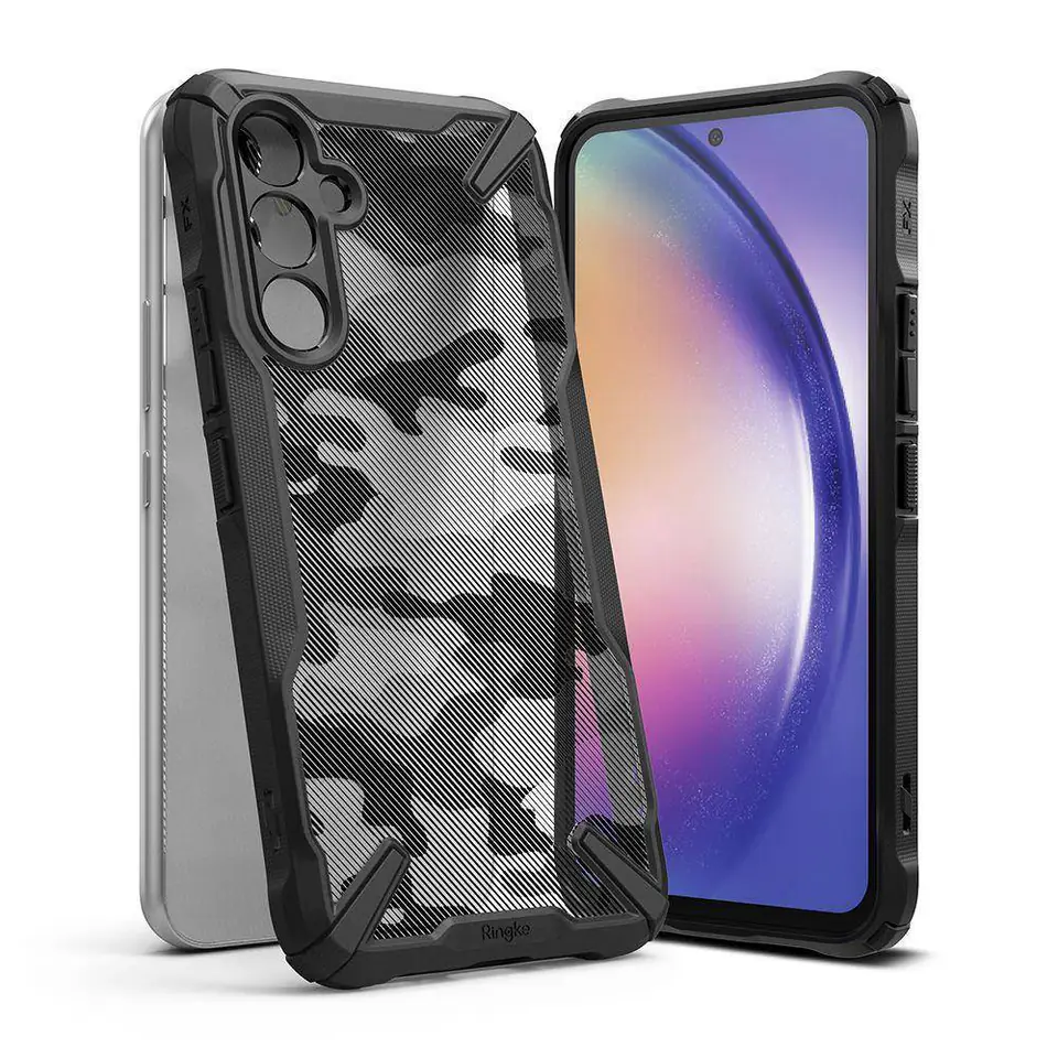 ⁨Etui SAMSUNG GALAXY A54 5G Ringke Fusion-X Camo czarne⁩ w sklepie Wasserman.eu