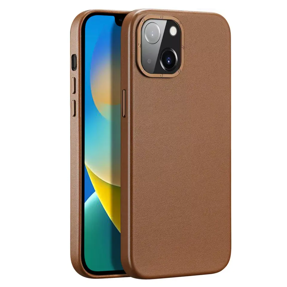 ⁨Dux Ducis Grit skórzane etui do iPhone 14 elegancki pokrowiec ze sztucznej skóry (kompatybilne z MagSafe) brązowy⁩ w sklepie Wasserman.eu