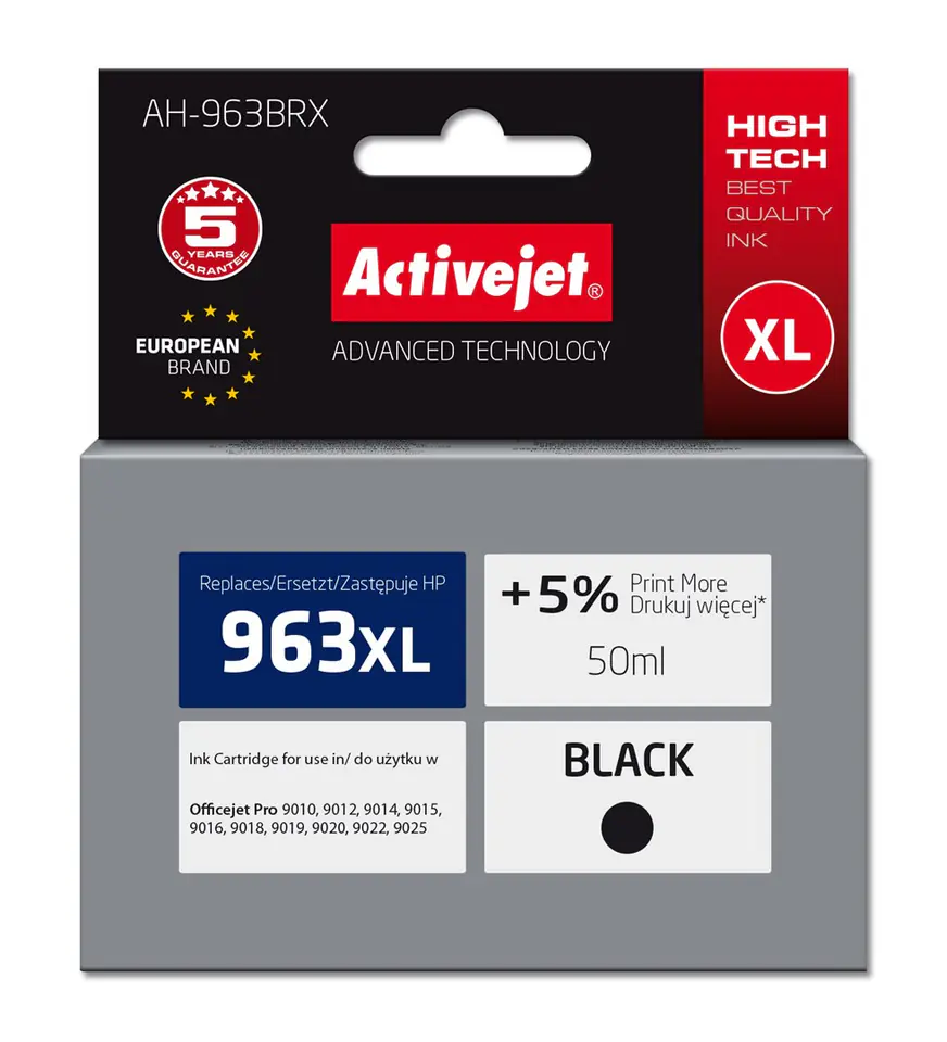 ⁨Activejet AH-963BRX Ink Cartridge (replacement for HP 963XL 3JA30AE; Premium; 2100 pages; 50 ml, black)⁩ at Wasserman.eu