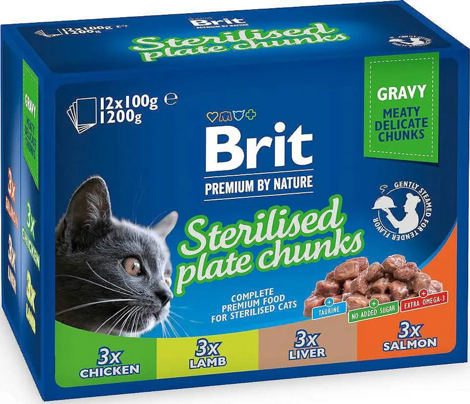 ⁨BRIT Premium Cat Sterilised Plate - wet cat food - 12x100g⁩ at Wasserman.eu