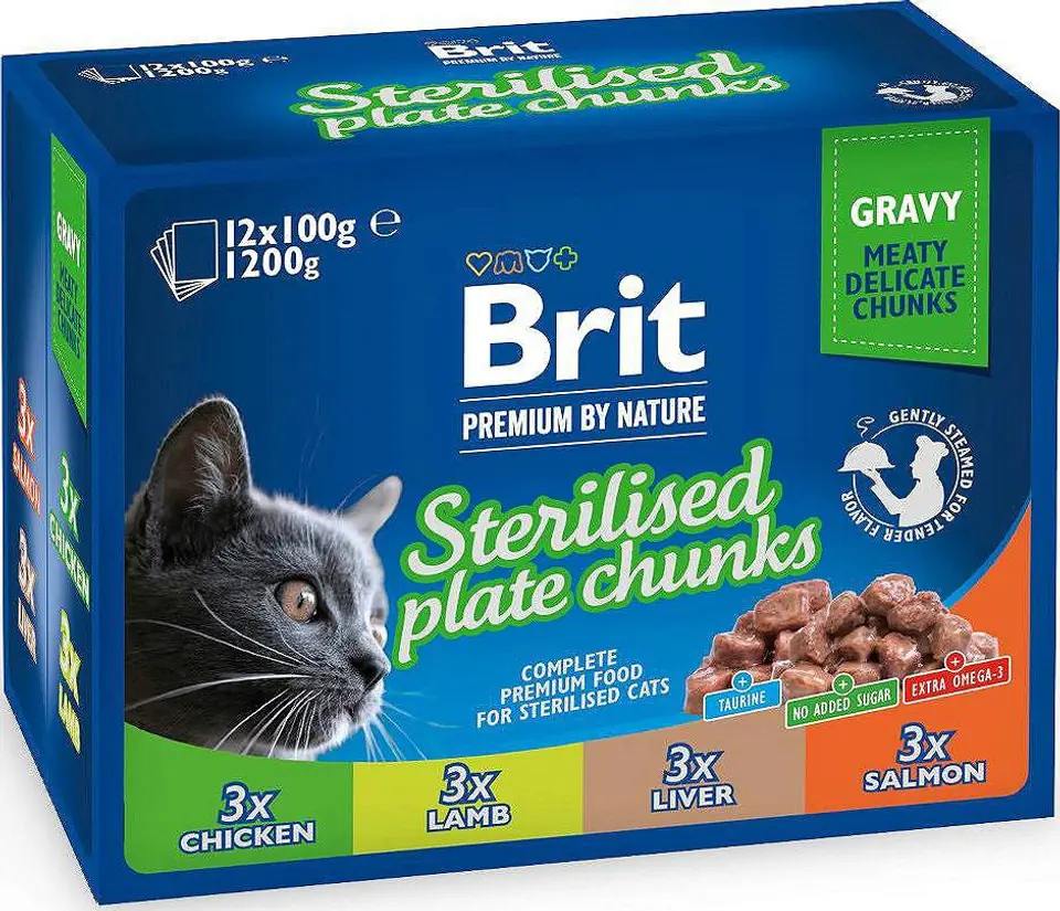 ⁨BRIT Premium Cat Sterilised Plate - mokra karma dla kota - 12x100 g⁩ w sklepie Wasserman.eu