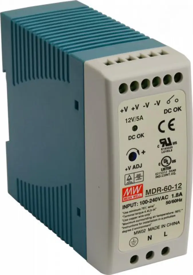 Zasilacz Mean Well MDR 12V 60W 5A na szynę DIN w sklepie Wasserman.eu