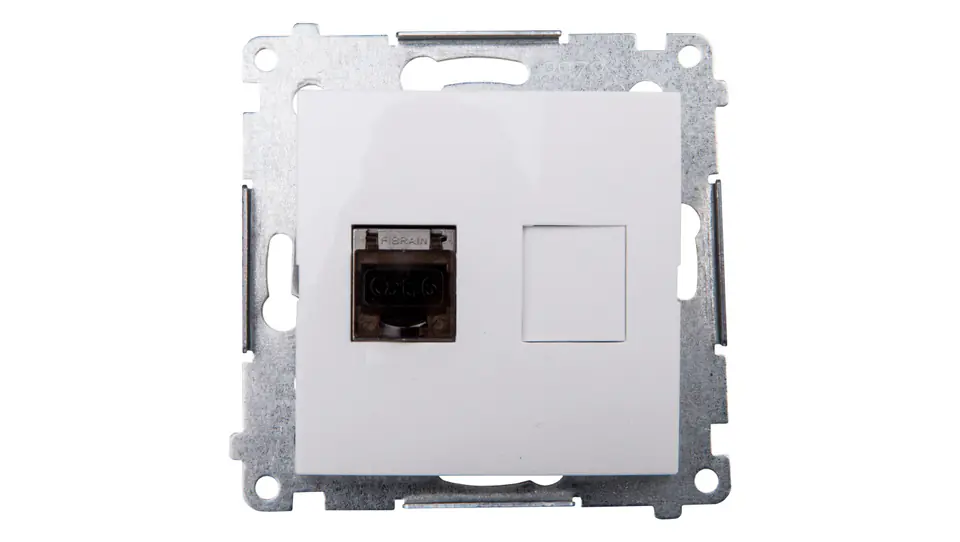 ⁨Simon 54 Computer socket single RJ45 cat.6 shielded with shutter white D61E.01/11⁩ at Wasserman.eu