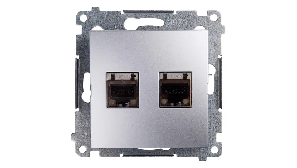 ⁨Simon 54 Computer socket double 2xRJ45 cat.6 shielded with shutter silver matt D62E.01/43⁩ at Wasserman.eu