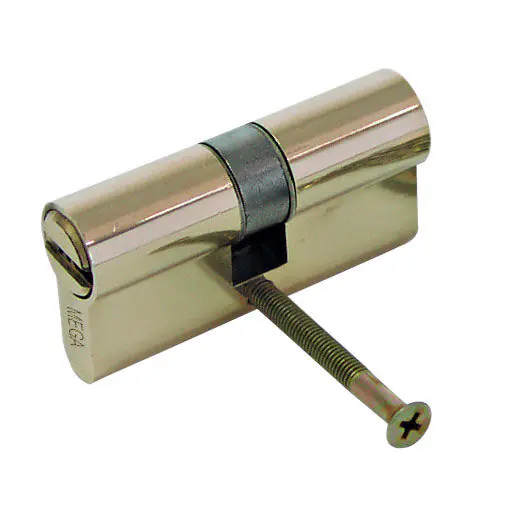 BRASS LOCK CYLINDER, SYMMETRICAL - 62MM. 6 SPECIAL "SECURITY" TYPE KEYS. LONG BRASS SCREW 64MM. at Wasserman.eu