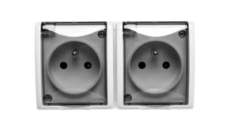 ⁨Simon Aquarius Hermetic socket double z/u IP54 with track shutter and transparent flap white AQGZ1-2z/11a⁩ at Wasserman.eu